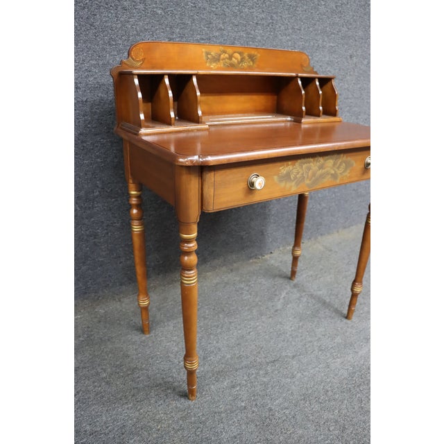 Mid-Century Hitchcock Style Cherry Writing Desk With Stenciled Fruit Decoration For Sale - Image 10 of 15