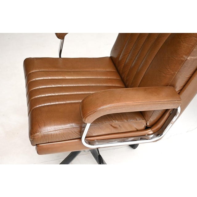 Vintage Leather and Chrome Swivel Desk Chair, 1970 For Sale - Image 10 of 11