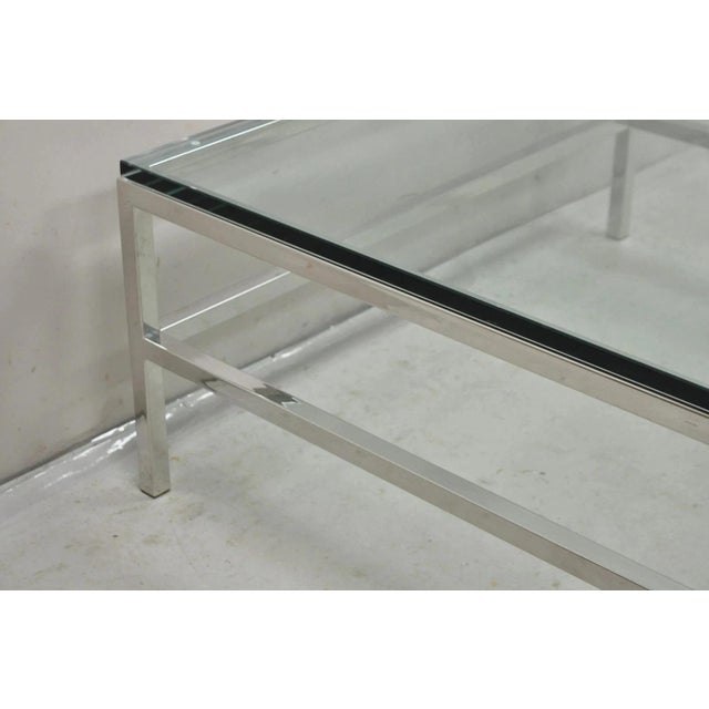 Vintage Mid Century Modern Milo Baughman Style Chrome Glass Square Coffee Table For Sale - Image 4 of 12