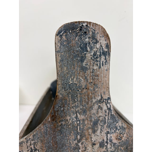 1970s Vintage Rustic Wooden Slatted Tool Caddy With Handle – Distressed Blue Gray For Sale - Image 5 of 13