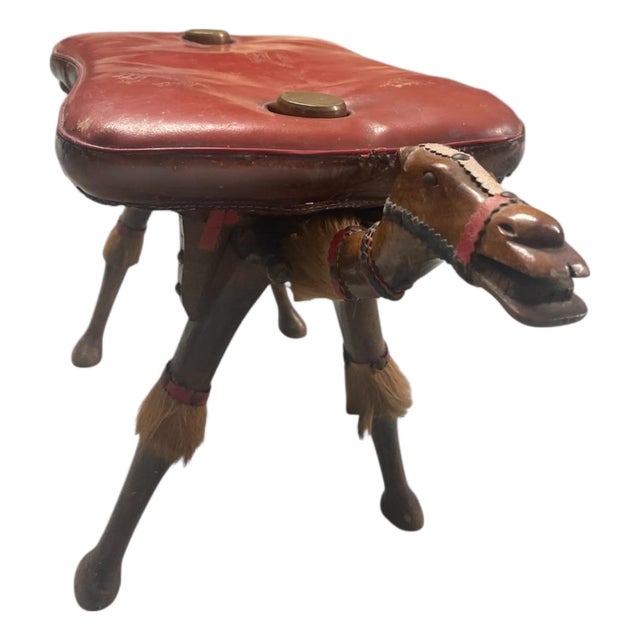 1980s Mid-Century Hand-Carved Egyptian Camel Saddle Stool For Sale