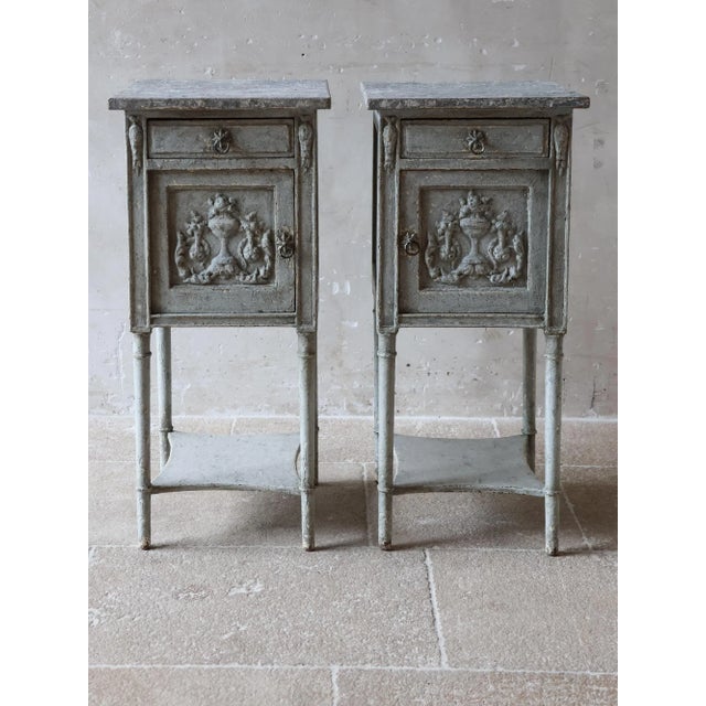 Wood Antique French Bedside Tables with Grey Patina, 1890s, Set of 2 For Sale - Image 7 of 12