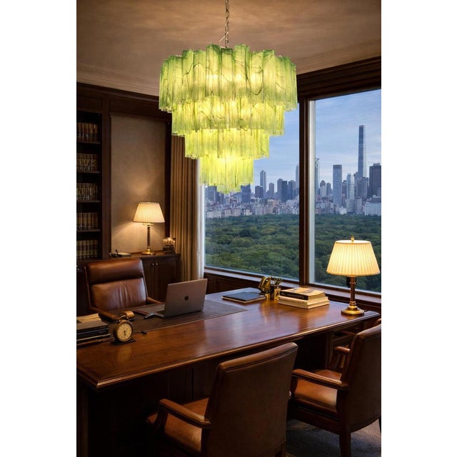 Italian vintage chandelier in Murano glass and nickel plated metal structure on 4 levels. The armor polished nickel...