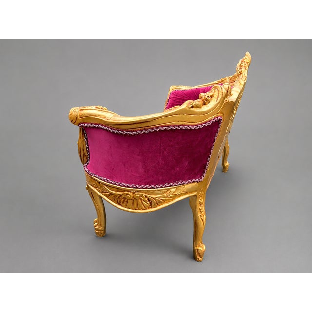Late 20c French Louis XVI Red Velvet Gilt Beech Settee For Sale - Image 11 of 13