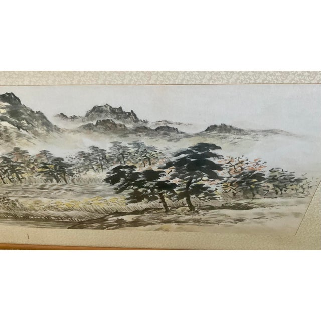Mid 20th Century Vintage Chinese Mountain Landscape Ink Wash Painting, Framed Horizontal Scroll Art For Sale - Image 5 of 11