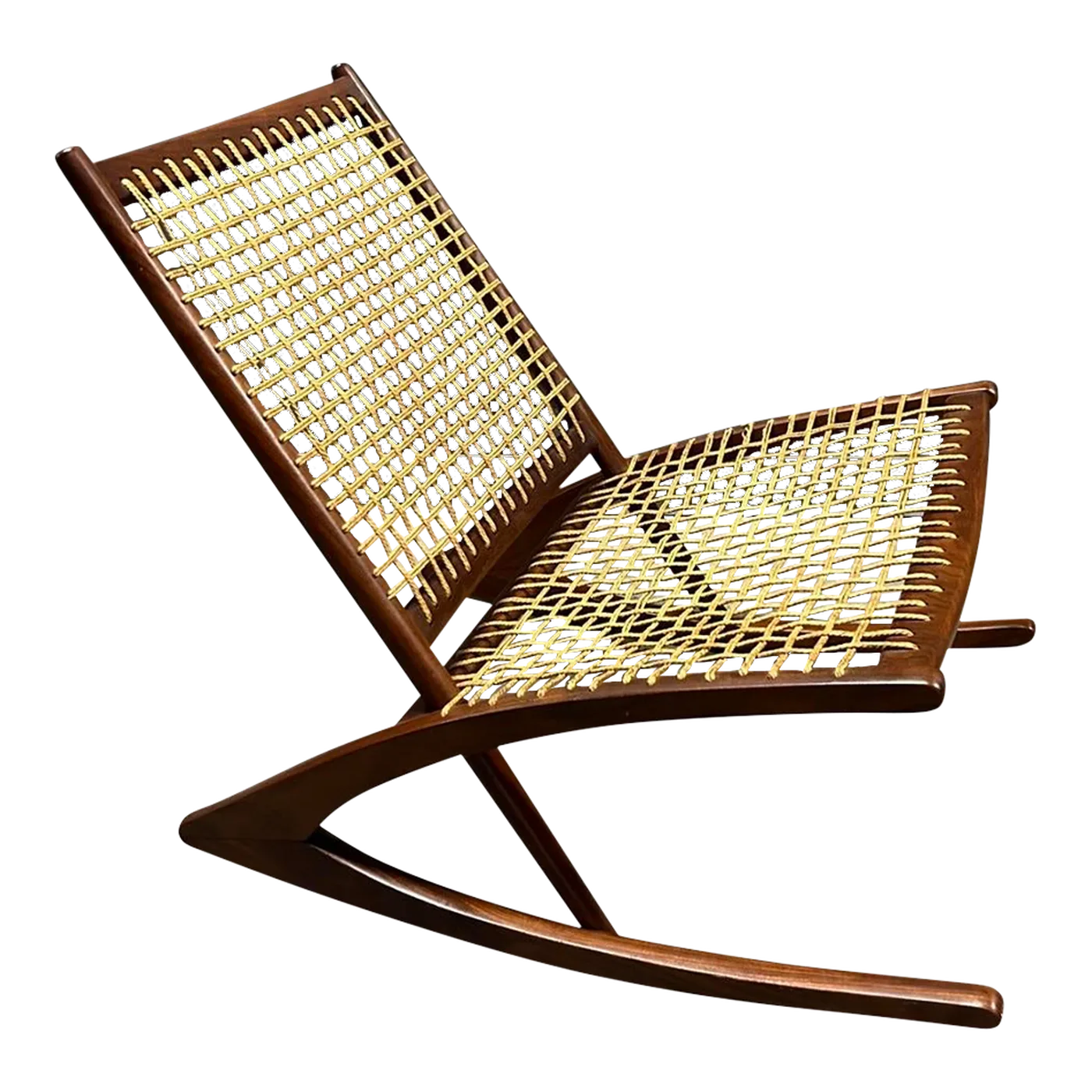 Frederik Kayser Teak and Rope Rocking Chair, Norway | Chairish
