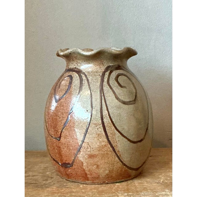 Ceramic Vintage Boho Original Studio Pottery Ruffle Vase For Sale - Image 7 of 10