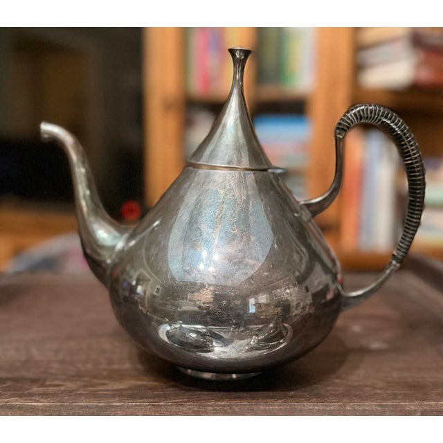 1960s Mid Century Modern John Prip for Reed and Barton. Dimension Tea and Coffee Service Set With Tray and Extra Coffee Pot. Silverplate - 6 pcs For Sale - Image 10 of 12