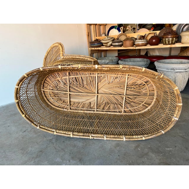 Vintage Bohemian Wicker Rattan Peacock Back Chaise Lounge Chairish