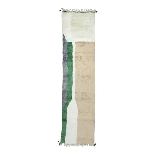 Color Block Berber Wool Runner Rug - 14.8 X 4 Ft For Sale
