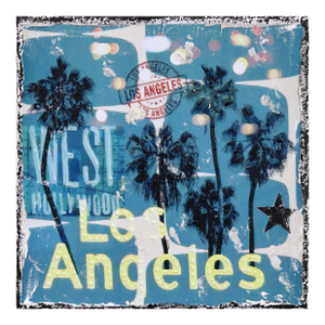Blue La Palms - Cool Tone City Inspired Textural Collage Pop Original Artwork by Marion Duschletta