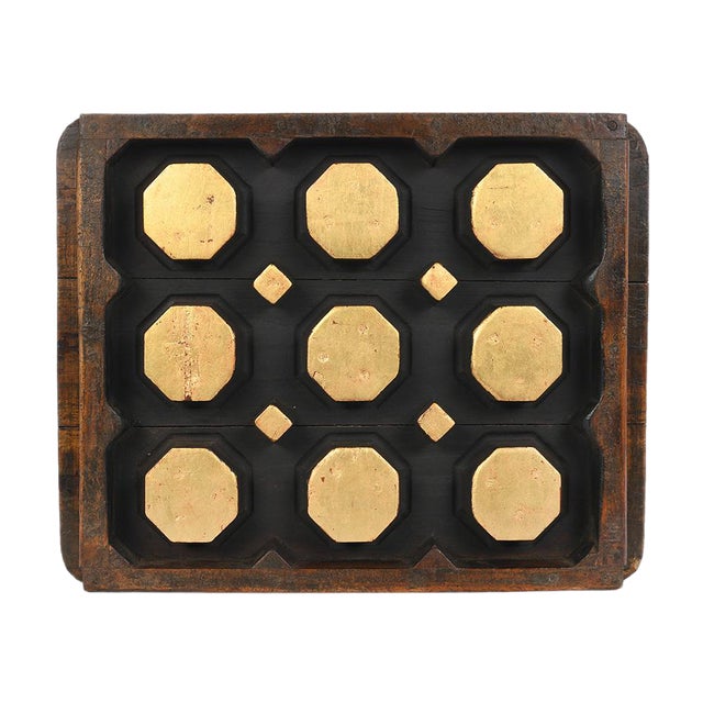 Wooden Wall Printing Plate Painted with Gold Leaf, 1950s For Sale