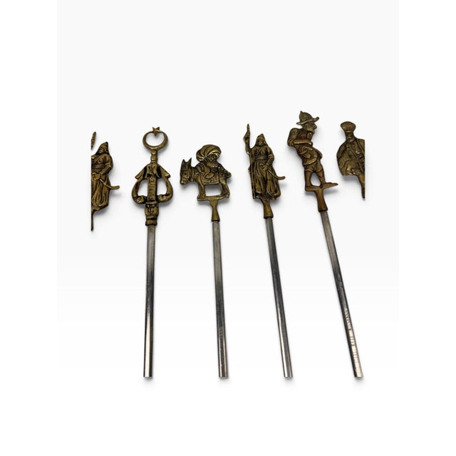 Mid 20th Century Turkish Brass & Stainless Steel Shish Kebab Skewers - Set of 16 For Sale In West Palm - Image 6 of 7