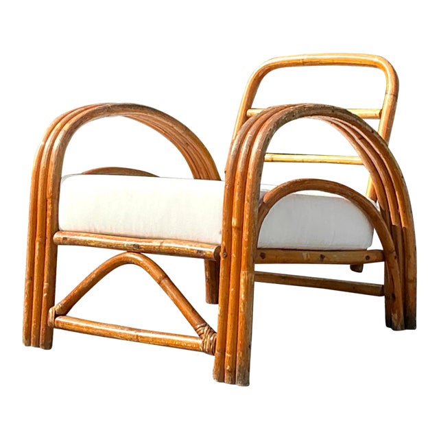 Vintage Boho Bent Rattan Lounge Chair For Sale