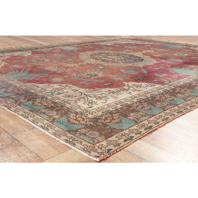 Textile Mid 20th Century Rustic Vintage Persian Tabriz Rug - 08'09 X 10'09 For Sale - Image 7 of 9