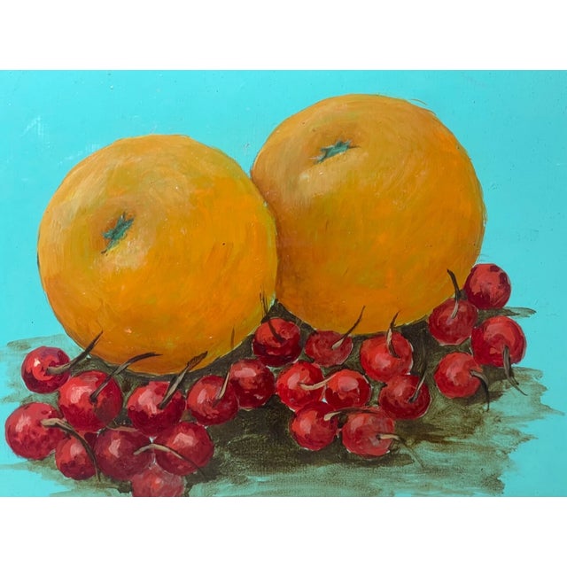 Vintage H Pauquette Fruit Orange Cherry Still Life Realism Oil Painting on Board For Sale In New York - Image 6 of 10