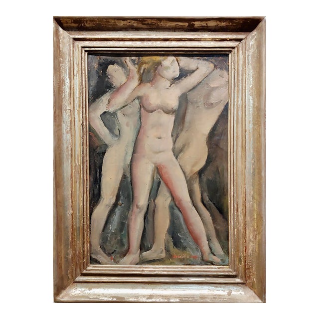 1929 Three Nude Female Figures -Early Fauvism Oil Painting For Sale