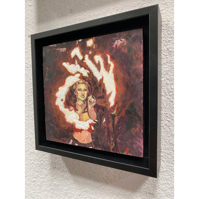 Figurative Vera Fire Dancer by Delton Demarest | Mixed Media Artwork of a woman performing with fire. For Sale - Image 3 of 5