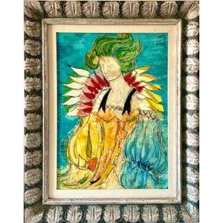Lazzaro Donati, Italian Modernist Surrealist Woman Color Oil Painting Lazzaro Donati La Regina, 1961 For Sale