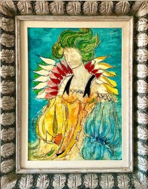Lazzaro Donati, Italian Modernist Surrealist Woman Color Oil Painting Lazzaro Donati La Regina, 1961