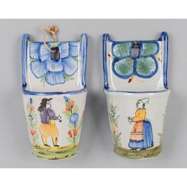 French Country 19th Century French Faience Bénitier, or Wall Pocket, Hand-Painted For Sale - Image 3 of 10
