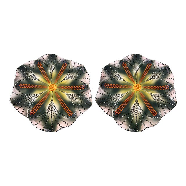 Mid-Century Modern South African Hand-Painted Ceramic Starburst Plates - a Pair For Sale