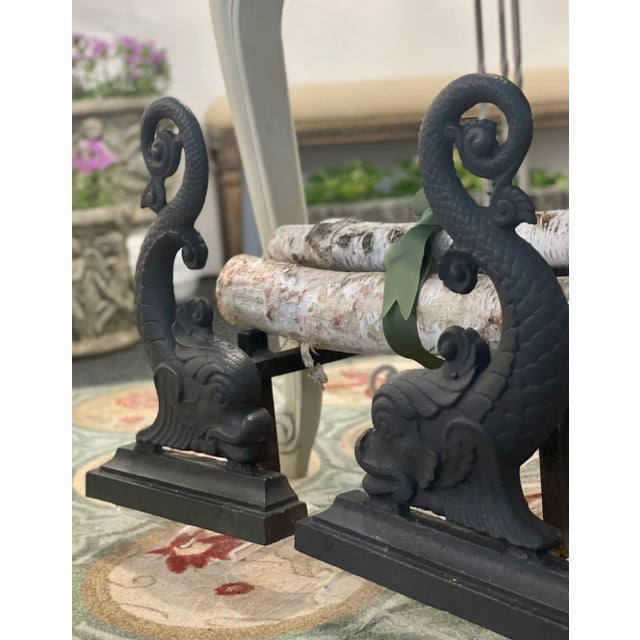 Dolphin Fireplace Andirons, Black Cast Iron, Circa 1900, a Pair Chairish