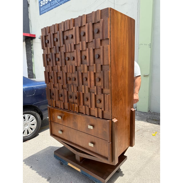Mid-Century Modern 1970s Mid Century Modern Canadian Architectural Bachelor Chest Manner of Paul Evans For Sale - Image 3 of 15
