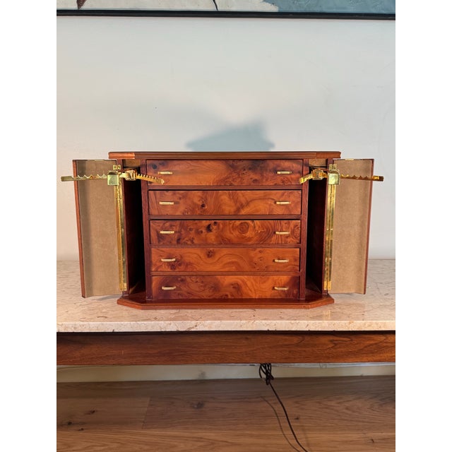 Vintage large heavy burlwood jewelry box chest safe. From the Agresti / Nordstrom collaboration. Made in Italy. Drawers,...