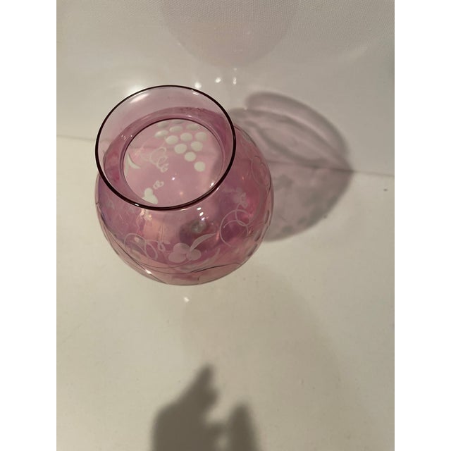 Victorian Etched Floral ‘ Gold Ruby’ Glass Bowl Vase For Sale - Image 4 of 7