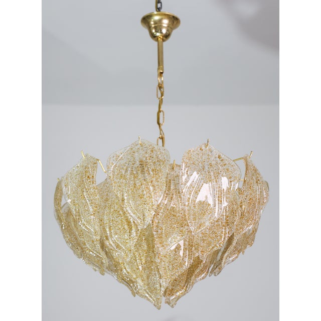 1980s Italian Amazing Large Murano Glass Gold Leaves Chandelier For Sale - Image 4 of 14