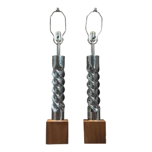Pair of Vintage Postmodernist Chrome Twist Table Lamps