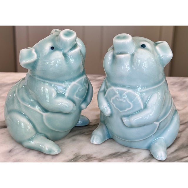Ceramic Mid-Century Celadon Ceramic Glazed Pig Figures - A Pair For Sale - Image 7 of 12