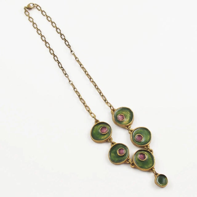 Gilded Bronze Choker Necklace with Green and Purple Enamel For Sale - Image 4 of 8