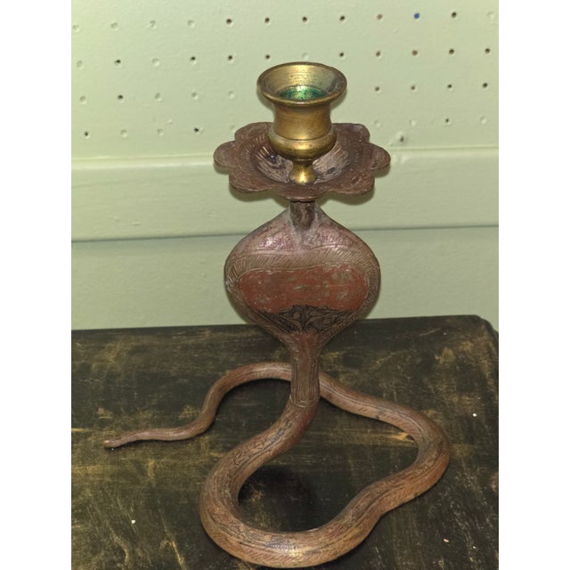 Mid 20th Century Mid 20th Century Brass Cobra Candlesticks- a Pair For Sale - Image 5 of 8