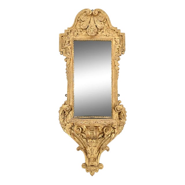 Golden Mirror with Shelf For Sale