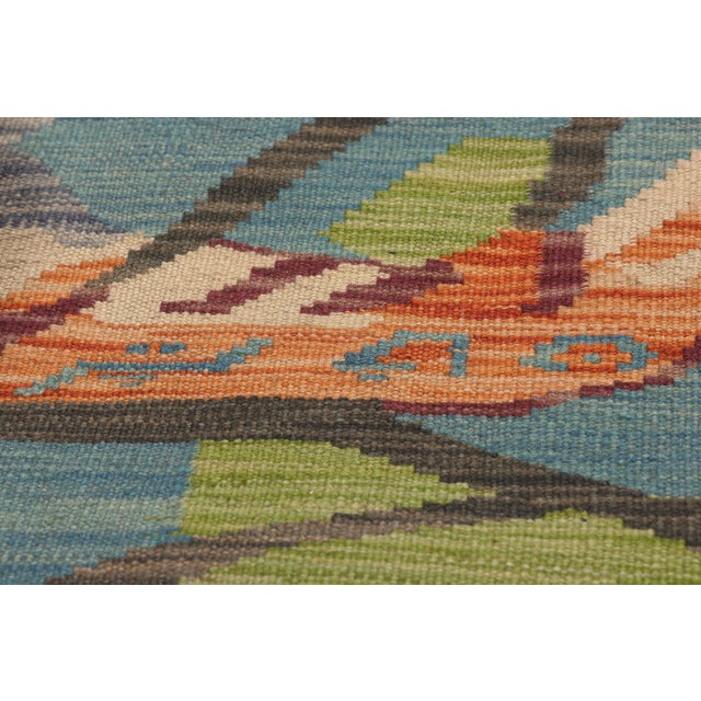 Sky Blue Vintage Pakistani Pictorial Kilim Rug, 03'04 X 04'11 For Sale - Image 8 of 12