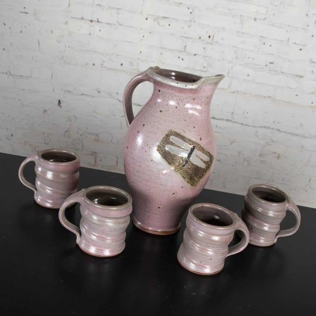 Modern Hot Chocolate/Drink Set Purple Studio Pottery Ceramic Signed Powell, Pitcher & 4 Cups For Sale - Image 9 of 13