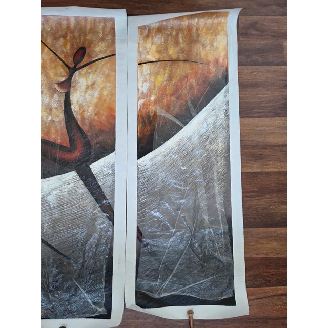 African Tribal Dance Hand Painted Tetratych on Canvas For Sale In Tampa - Image 6 of 10