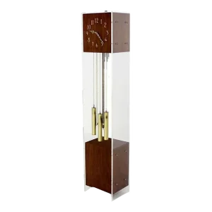 Mid Century Modern Walnut Designer Lucite Grandfather Clock with Chime