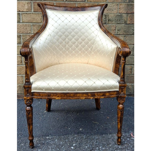 Cream Late 20th Century William IV Style Burl Wood and Diamond Brocade Upholstered Armchair For Sale - Image 8 of 13