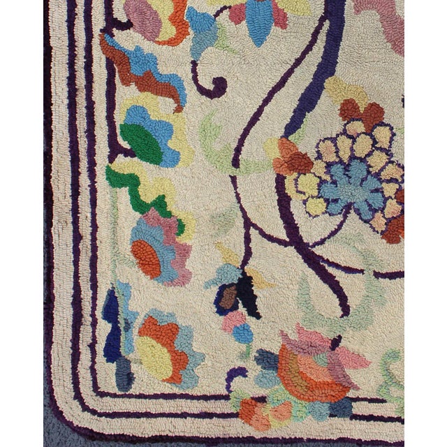 American Colorful Vintage American Hooked Rug With Branching Rainbow-Colored Flowers For Sale - Image 3 of 9