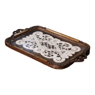 Early 20th Century French Art Populaire Walnut and Glass Serving Tray For Sale