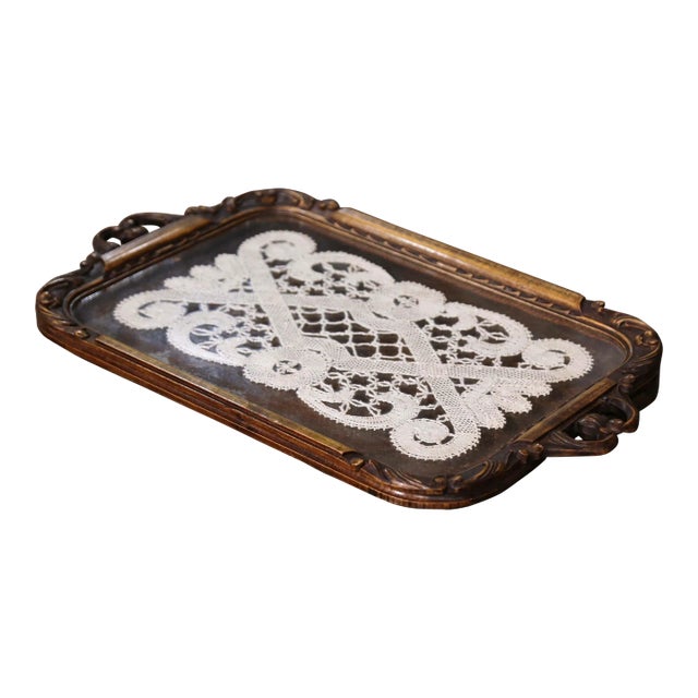 Early 20th Century French Art Populaire Walnut and Glass Serving Tray For Sale