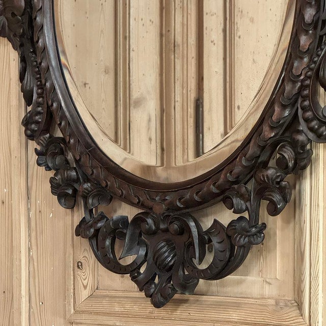 Coffee Late 19th to Early 20th Century Renaissance Revival Hand-Carved Beveled Mirror For Sale - Image 8 of 14