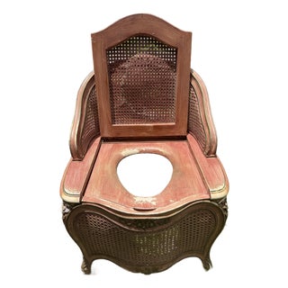 Antique French Louis XV Cane Wood "Chaise Percée" Commode Potty Chair For Sale