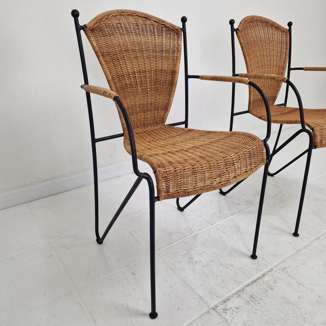 Wicker and Iron Armchairs from Frederic Weinberg, USA, 1950s, Set of 2 For Sale - Image 17 of 18