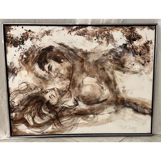 1960s 1960s Large Roy M. Steinberg (1929-2016) Oil on Canvas of an Embracing Couple For Sale - Image 5 of 9