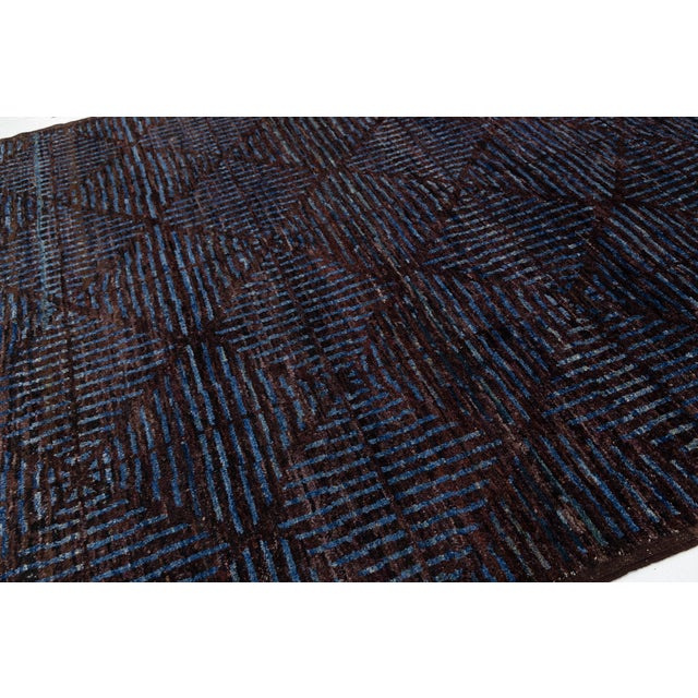 Textile Contemporary Modern Moroccan Style Geometric Wool Area Rug in Deep Espresso For Sale - Image 7 of 12