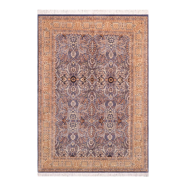 Shabby Chic 1990's Pak-Persian Blue/Beige Wool Rug - 6'2'' X 8'8'' For Sale